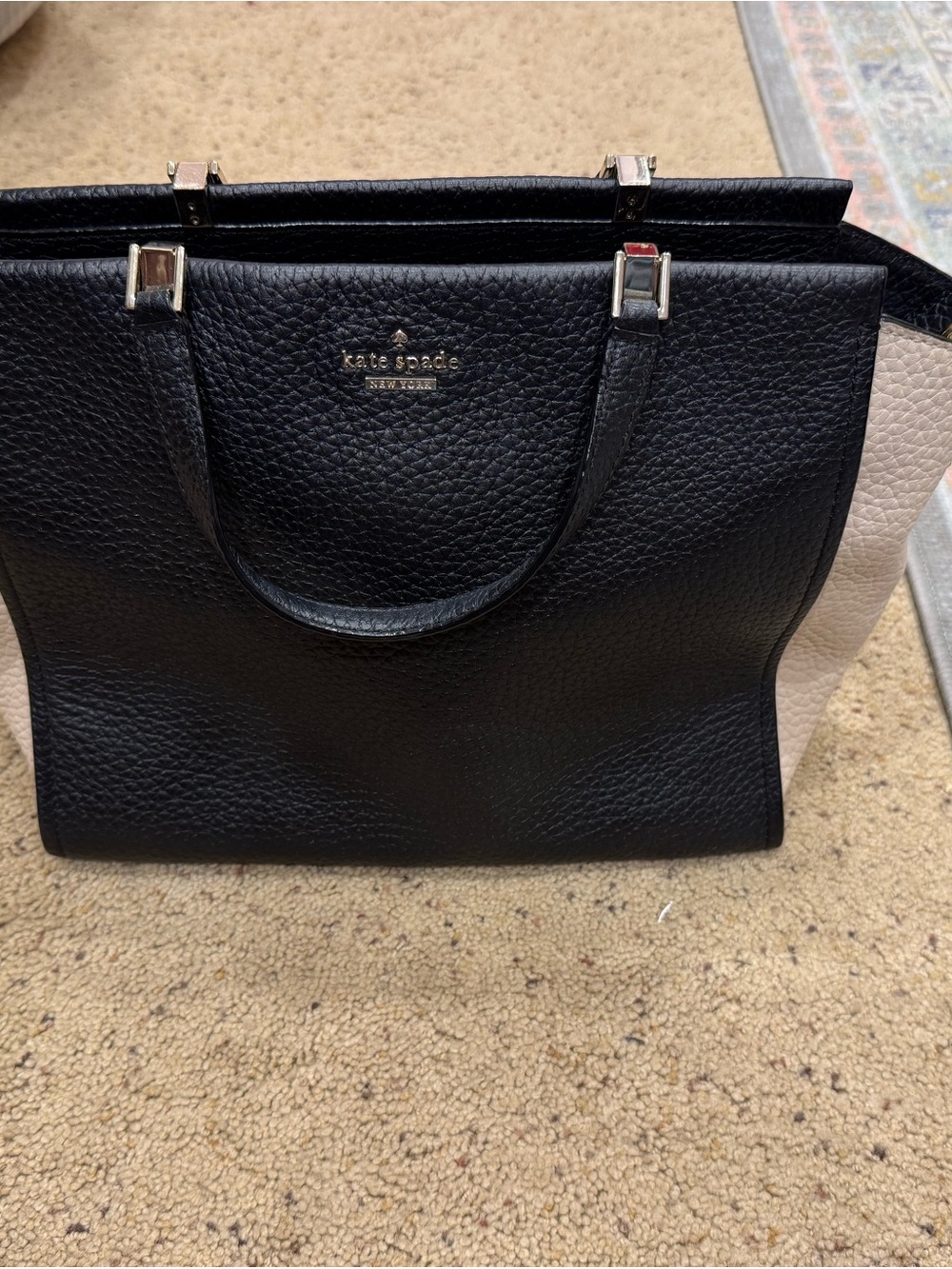 kate spade Black and Cream Pebbled Leather Tote - Picture 3 of 6